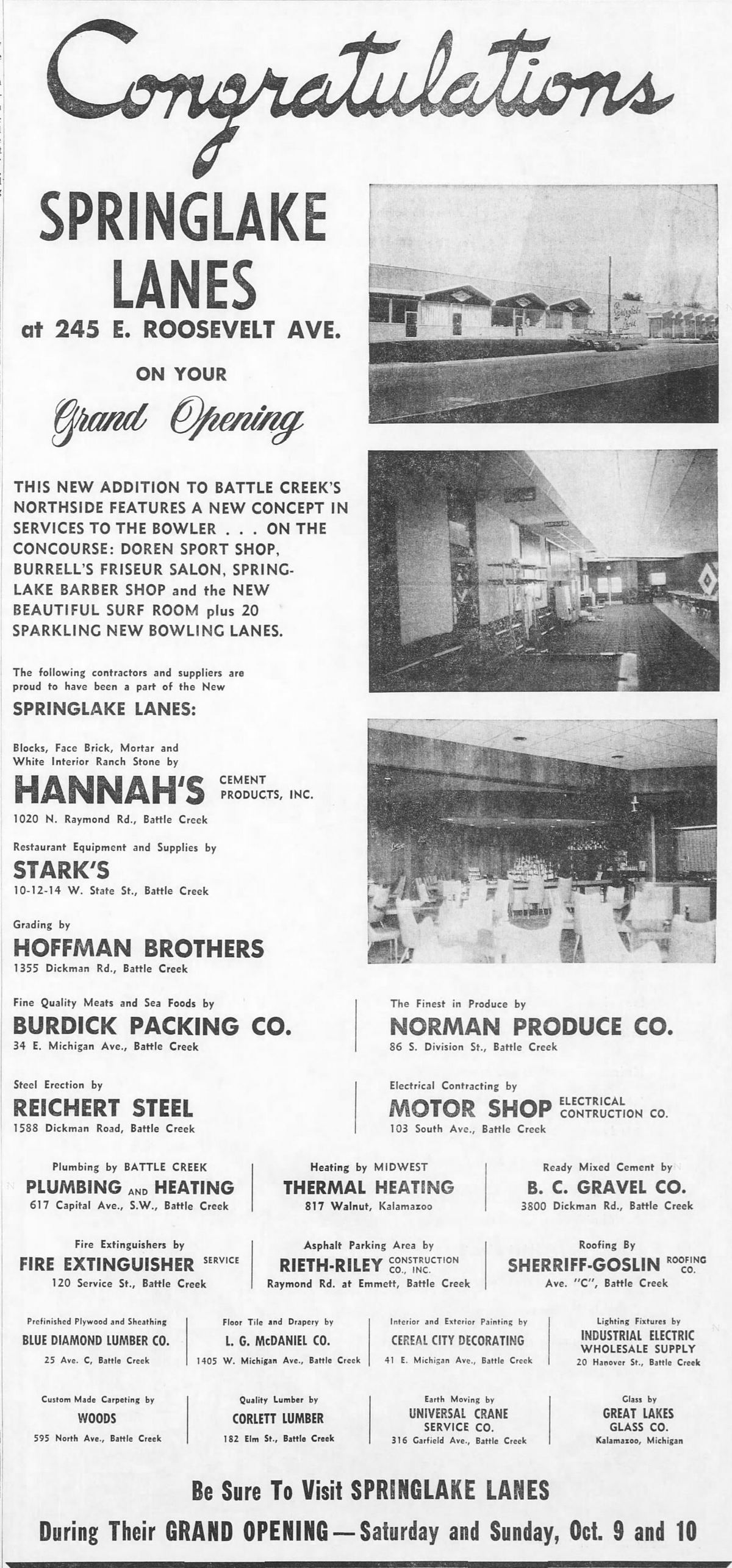 Springlake Lanes - Oct 1965 Opening